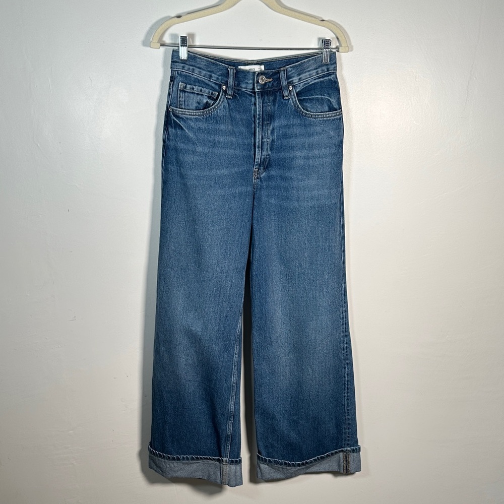 Mango High Waisted Wide Leg Jeans Size 2 | 100% Cotton Button Fly Zipper - Picture 9 of 16